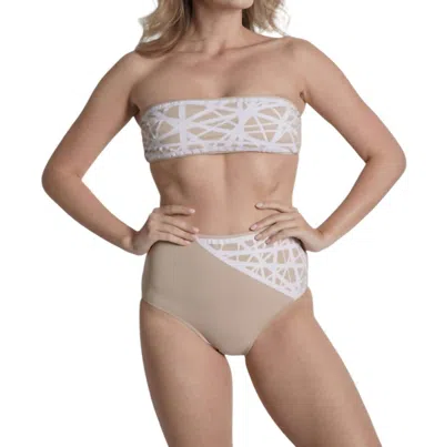 Sauipe Lillian Bandeau Bikini Top In Camel/white In Multi
