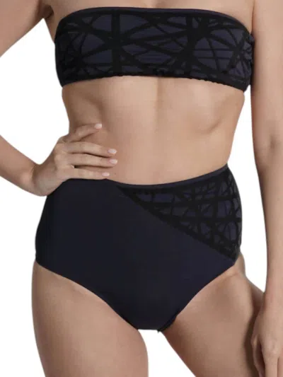 Sauipe Lillian High Waisted Bikini Bottom In Navy In Black