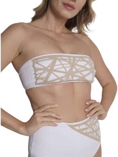 Sauipe Lillian Strapless Bikini Top In White/camel In Multi