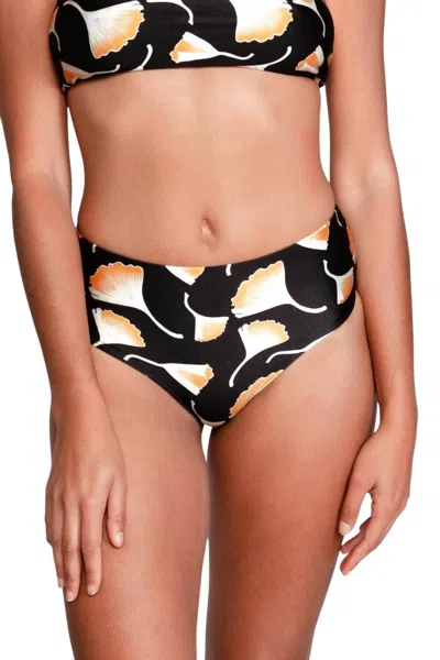 Sauipe Serena Mid-rise Bikini Bottom In Ginkgo Black In Multi
