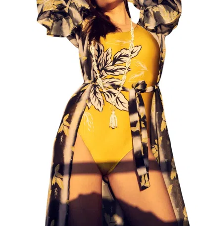 Sauipe Teresa Beach Cover Up In White, Black, Gold In Multi