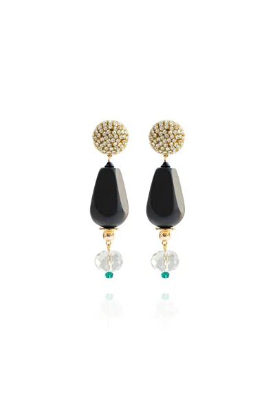 Saule Label Women's Black / Neutrals / Green Céline Earrings In Clean Crystal In Gold