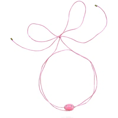 Saule Label Women's Pink Lily Tie Necklace In Jet Taffy