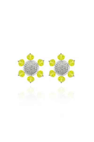 Saule Label Women's Silver / Yellow / Orange Jolie Clip-on Earrings In Lime Glitz