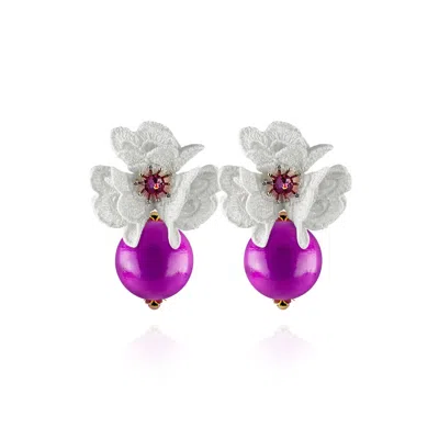 Saule Label Women's White / Pink / Purple Isabella Earrings In Orchid Bloom In Gray