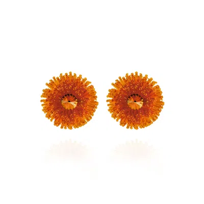 Saule Label Women's Yellow / Orange Chiara Clip On Earrings In Amber Fire In Brown