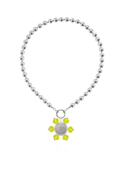 Saule Label Women's Yellow / Orange / Silver Jolie Necklace In Lime Glitz In Metallic