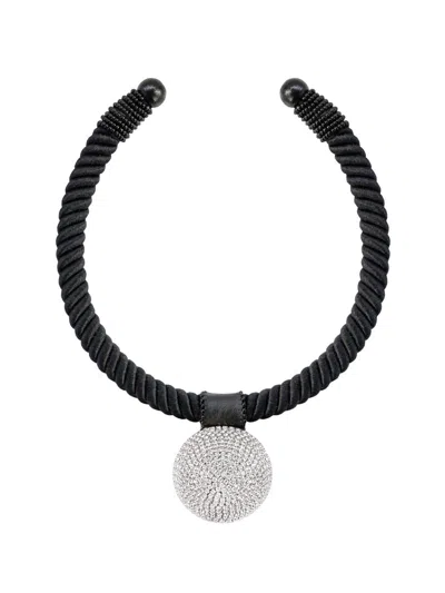 Saulé Women's Étoile Gaia Glam Rhinestone, Cotton & Wood Choker Necklace