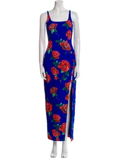 Pre-owned Saulee Floral Print Long Dress In Blue