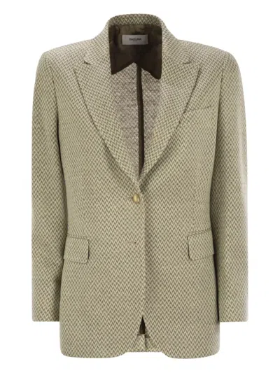 Saulina Angelica Herringbone Button-fastening Blazer In Green