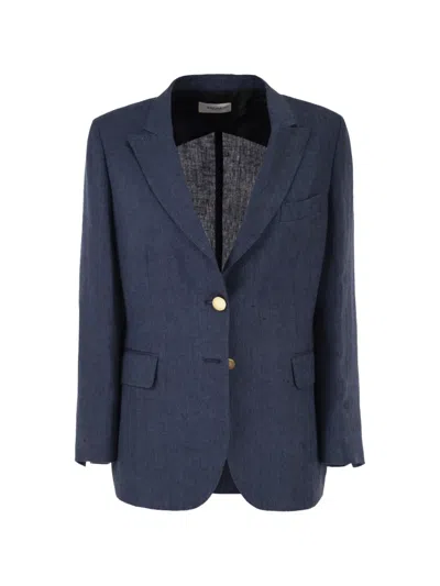 Saulina Angelica Linen Blazer In Blue