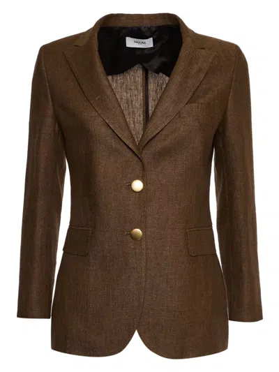 Saulina Angelica Peak Lapel Button Blazer In Brown