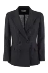 Saulina Double-breasted Linen Jacket In Blue