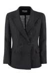 Saulina Double-breasted Linen Jacket In Blue