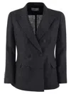 Saulina Double-breasted Linen Jacket In Blue