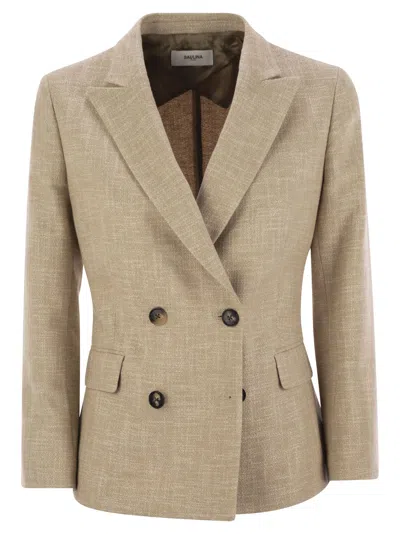 Saulina Antonella - Double-breasted Cotton Blend Jacket In Neutral