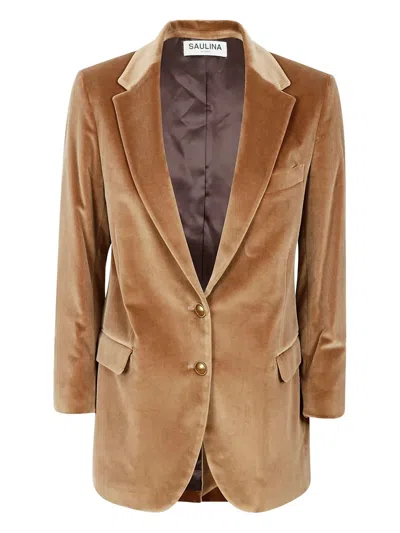 Saulina Antonia Velvet Blazer In Brown
