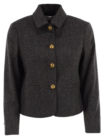 Saulina Aria Shirt Style Jacket In Wool And Cashmere In Black