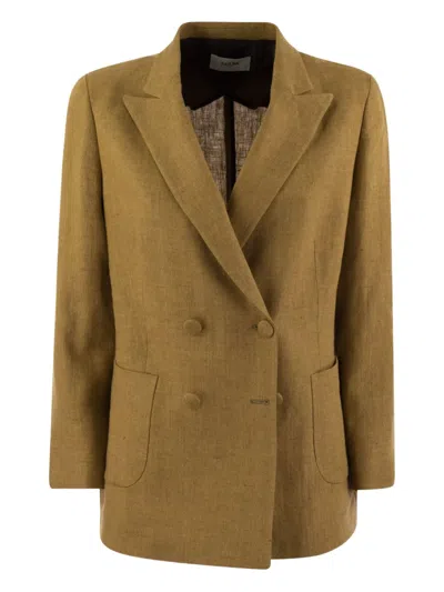 Saulina Assunta Double-breasted Linen Blazer In Brown