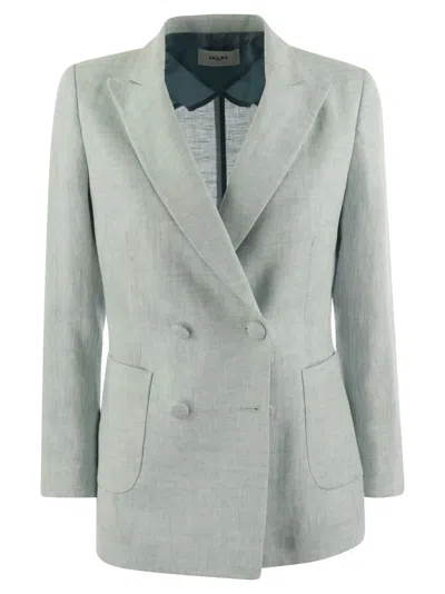 Saulina Assunta - Double-breasted Linen Jacket In Light Blue