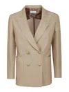 Saulina Double-breasted Linen And Cotton Jacket In Nude
