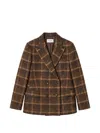 Saulina Check-pattern Double-breasted Blazer In Brown