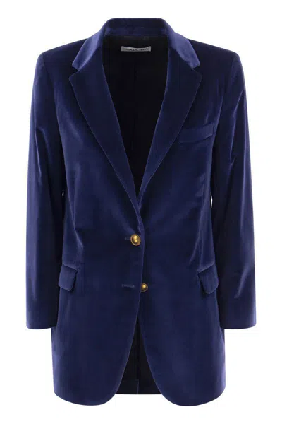 Saulina Antonia - Single-breasted Velvet Jacket In Blue