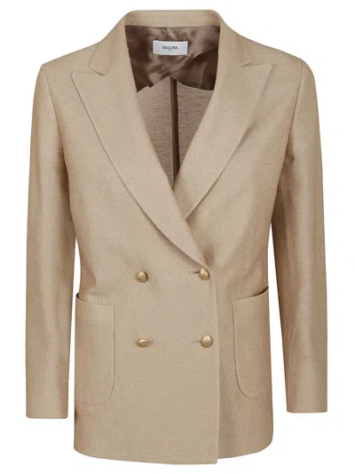 Saulina Double-breasted Tailored Blazer With Notched Lapel In Black