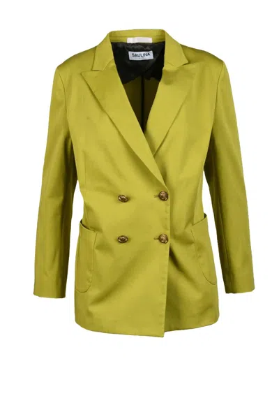 Saulina Double-breasted Jacket - Acid Green In Yellow