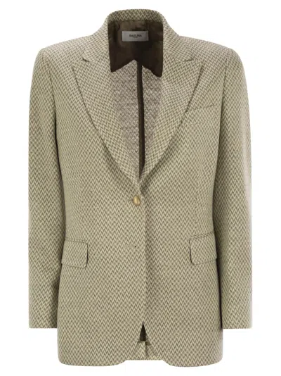 Saulina Milano Angelica - Herringbone Two-button Blazer In Green