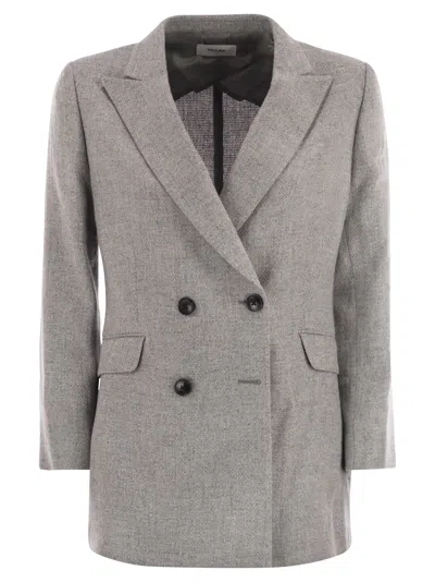 Saulina Milano Anita - Double-breasted Wool And Linen Blazer In Gray