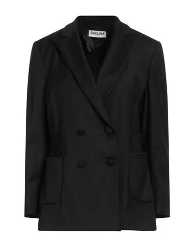 Saulina Milano Woman Blazer Black Size 12 Virgin Wool, Polyamide, Elastic Fibres