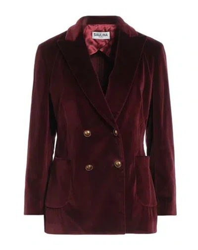 Saulina Milano Woman Blazer Burgundy Size 10 Cotton, Elastane In Red