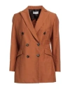 Saulina Milano Woman Blazer Tan Size 12 Cotton, Polyamide In Brown