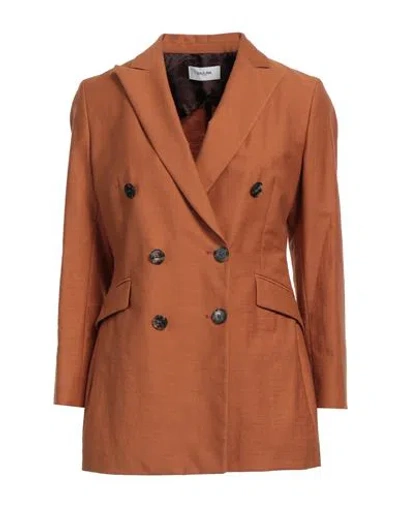 Saulina Milano Woman Blazer Tan Size 12 Cotton, Polyamide In Brown