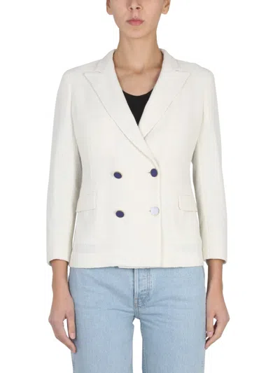 Saulina Peaked Lapel Double-breasted Jacket In White