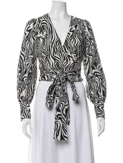 Pre-owned Saunders Animal Print V-neck Top In White