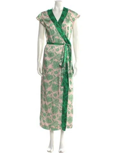 Pre-owned Saunders Floral Print Long Dress In Green