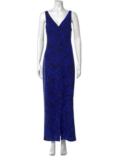 Pre-owned Saunders Printed Long Dress In Blue