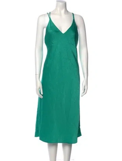 Pre-owned Saunders Square Neckline Midi Length Dress In Green