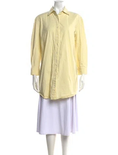 Pre-owned Saunders Three-quarter Sleeve Button-up Top In Yellow