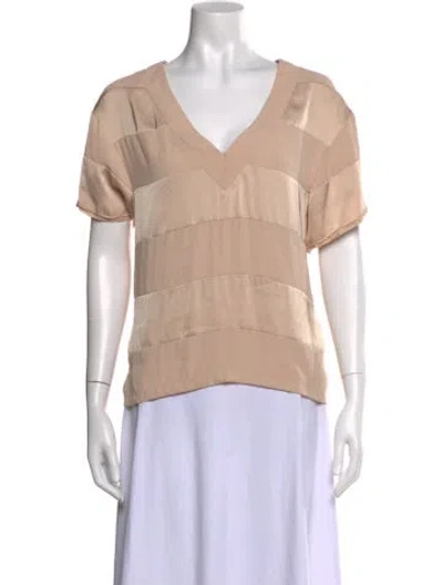 Pre-owned Saunders V-neck Short Sleeve Top In Neutral