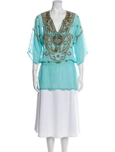 Pre-owned Sauvage Swimwear Silk Printed Tunic In Blue