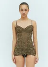 Savage Fenty X Diesel Camo-lace-corset Slip Top In Brown