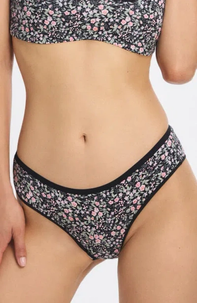 Savage X Fenty Cotton Essentials Cheeky Panties In Black Caviar Floral Pop Print