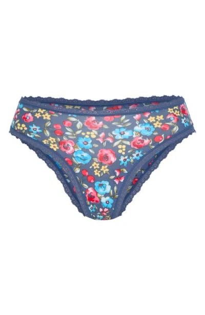 Savage X Fenty Cotton Essentials Lace-trim Briefs In Blue Ink Cherry Meadow Floral