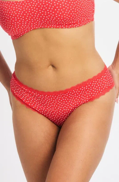 Savage X Fenty Cotton Essentials Lace-trim Briefs In Woo Me Red Dotted Daze Print