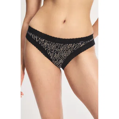 Savage X Fenty Essentials Lace Trim Stretch Cotton Cheeky Briefs In Black