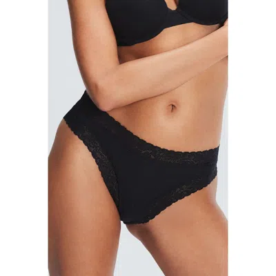 Savage X Fenty Essentials Lace Trim Stretch Cotton Cheeky Briefs In Black