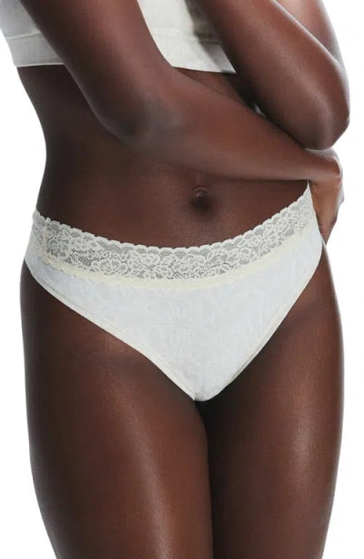 Savage X Fenty Essentials Lace Trim Stretch Cotton Thong In White